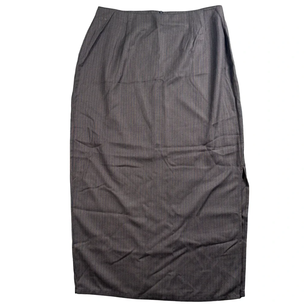 VTG Houndstooth‎ Maxi Skirt Slit Old Money Dark Academia 16 Elegant Chic Classic